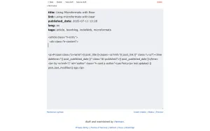 Screenshot showing the bear post editor with microformats code above and below