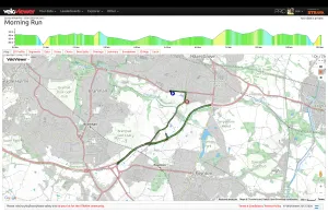 Screenshot from Veloviewer showing routemap and elevation chart for the Stockport Daffodil 10km