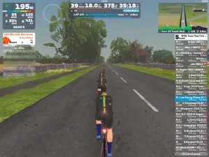 Riders avatars riding in Time Trial formation on Zwift's Yorkshire world.